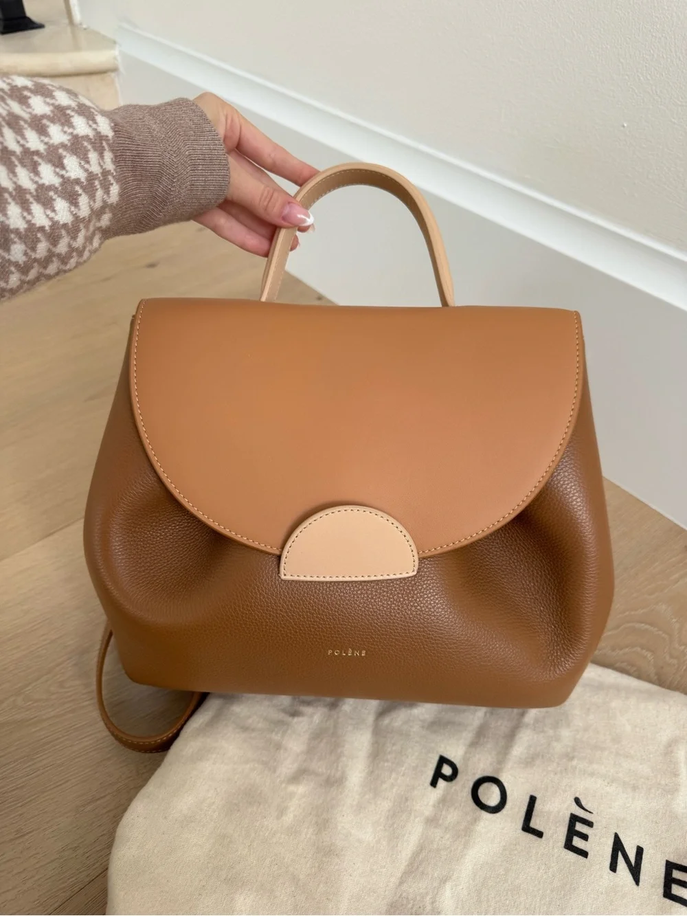 Polène tan and light-tan leather top-handle bag